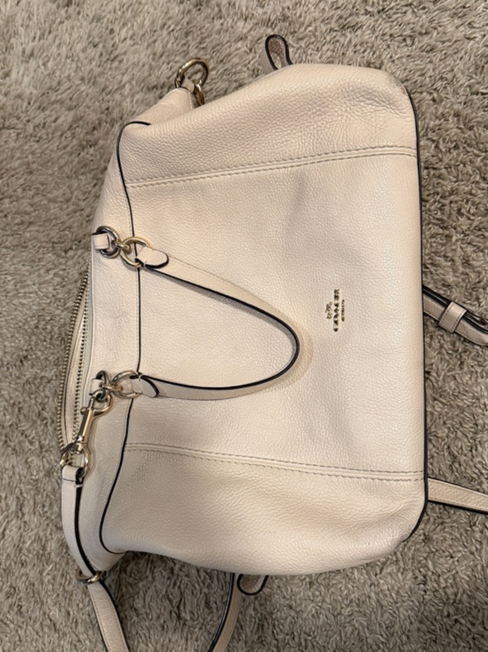 Coach Pebbled Leather Shoulder Satchel in Chalk